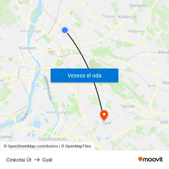 Cinkotai Út to Gyál map