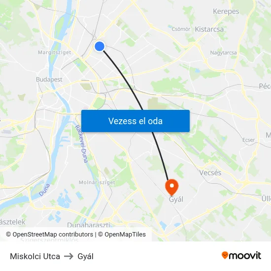 Miskolci Utca to Gyál map