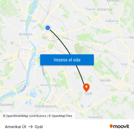 Amerikai Út to Gyál map