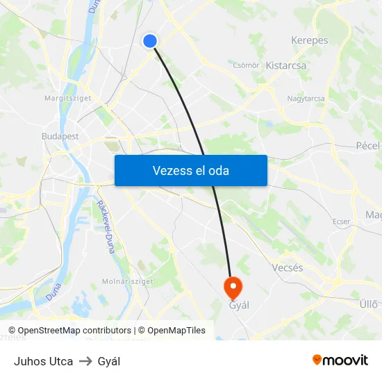 Juhos Utca to Gyál map