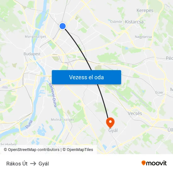 Rákos Út to Gyál map