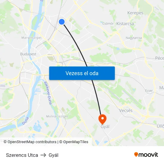 Szerencs Utca to Gyál map