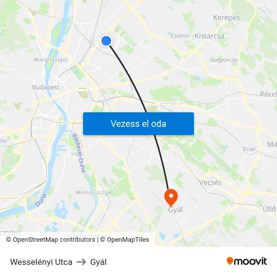 Wesselényi Utca to Gyál map