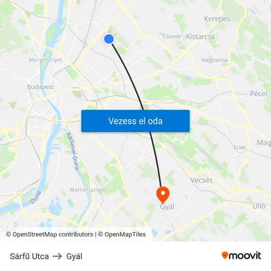 Sárfű Utca to Gyál map