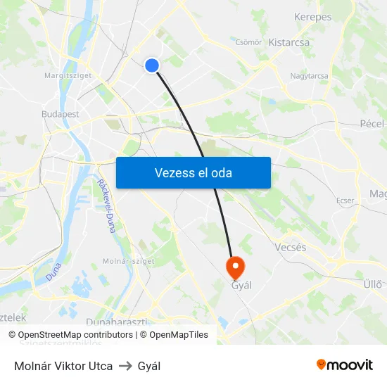 Molnár Viktor Utca to Gyál map