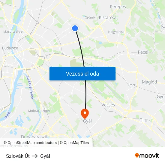 Szlovák Út to Gyál map