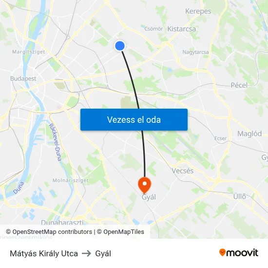 Mátyás Király Utca to Gyál map