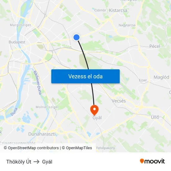 Thököly Út to Gyál map