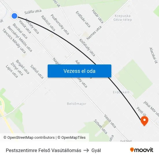 Pestszentimre Felső Vasútállomás to Gyál map