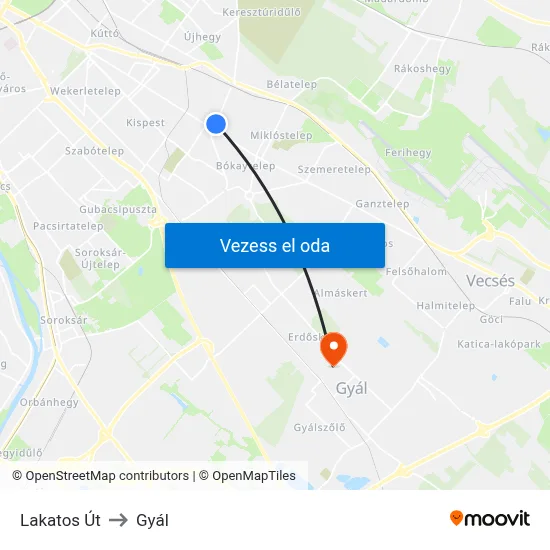 Lakatos Út to Gyál map