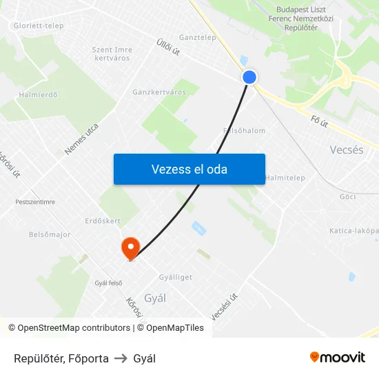 Repülőtér, Főporta to Gyál map