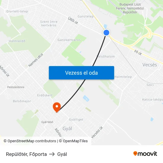 Repülőtér, Főporta to Gyál map