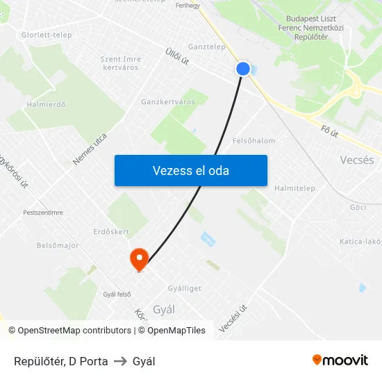 Repülőtér, D Porta to Gyál map