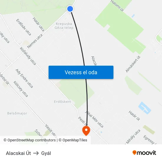 Alacskai Út to Gyál map