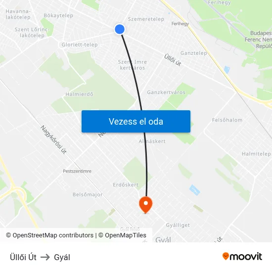 Üllői Út to Gyál map