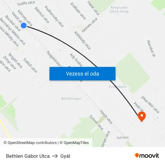 Bethlen Gábor Utca to Gyál map