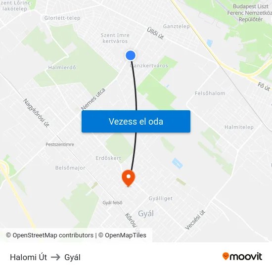 Halomi Út to Gyál map
