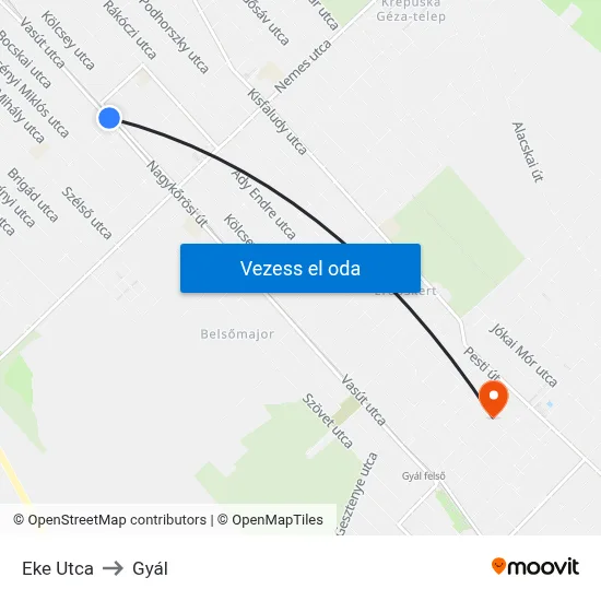 Eke Utca to Gyál map