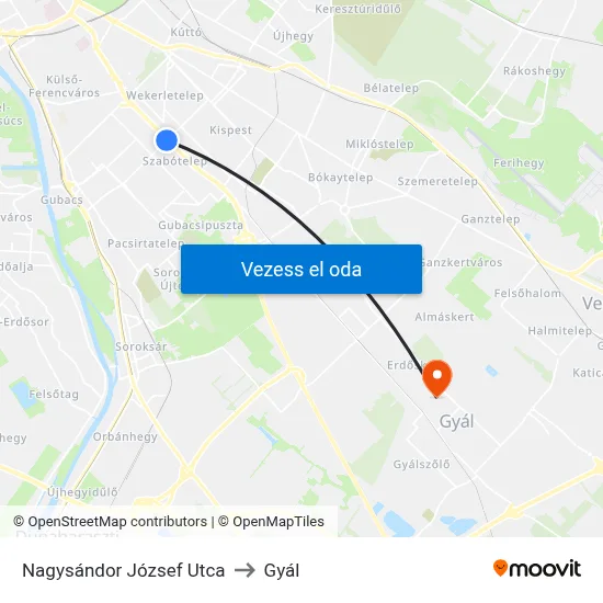 Nagysándor József Utca to Gyál map