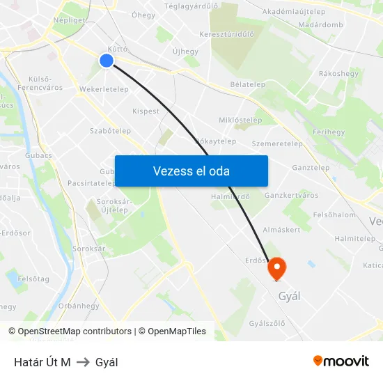 Határ Út M to Gyál map