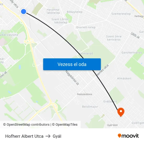 Hofherr Albert Utca to Gyál map