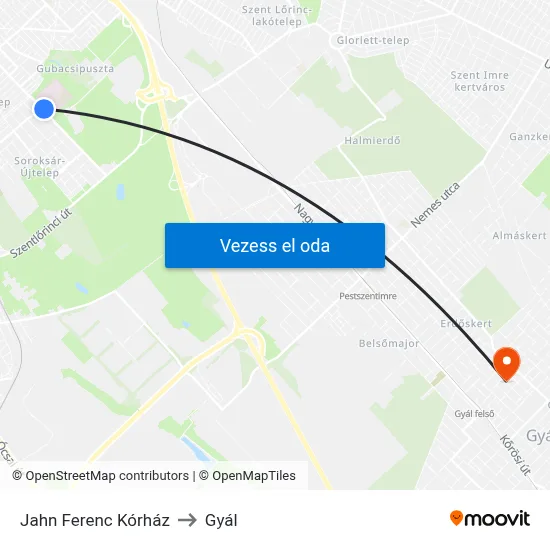 Jahn Ferenc Kórház to Gyál map