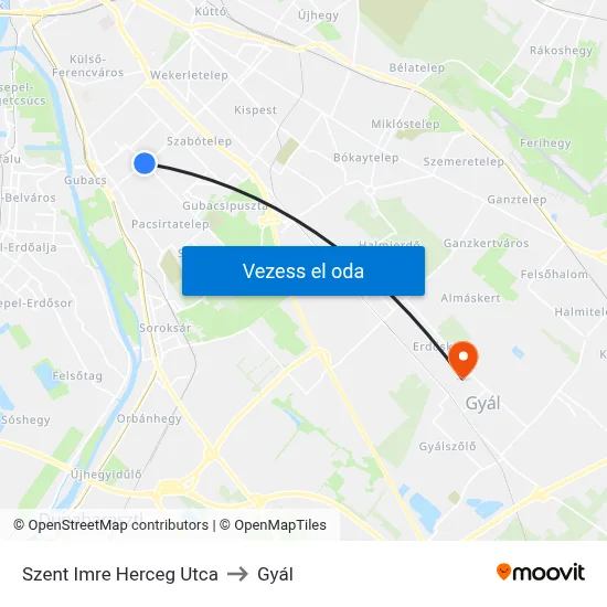 Szent Imre Herceg Utca to Gyál map