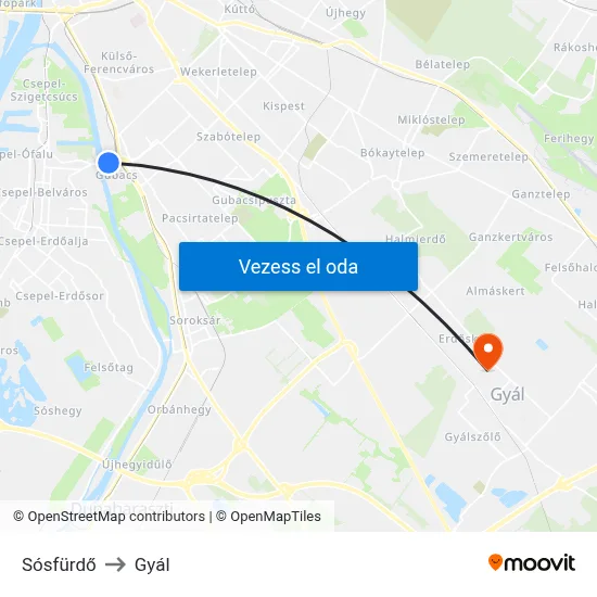 Sósfürdő to Gyál map