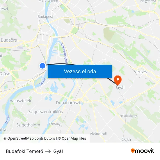 Budafoki Temető to Gyál map
