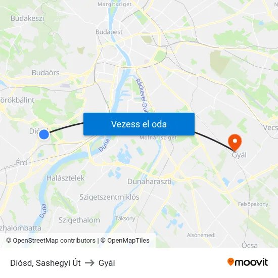 Diósd, Sashegyi Út to Gyál map