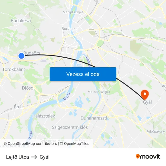 Lejtő Utca to Gyál map