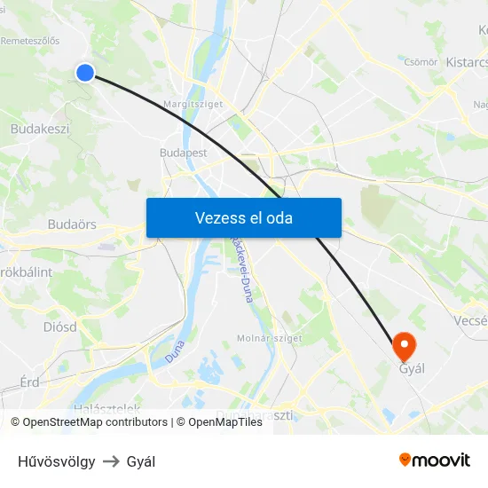 Hűvösvölgy to Gyál map