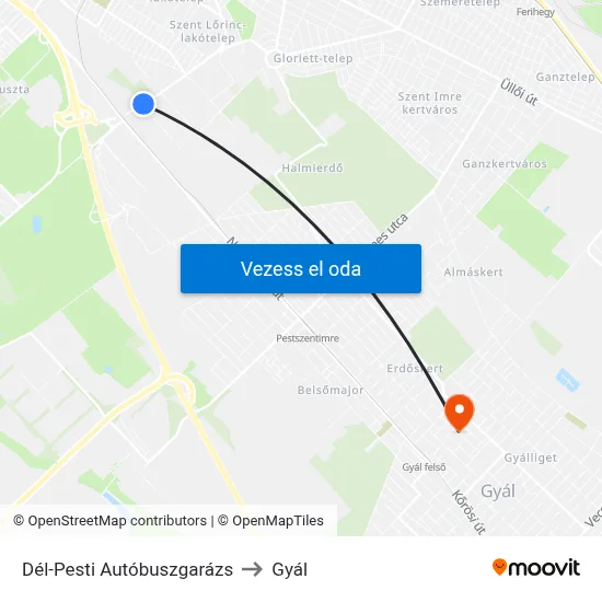 Dél-Pesti Autóbuszgarázs to Gyál map