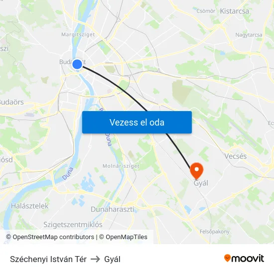 Széchenyi István Tér to Gyál map