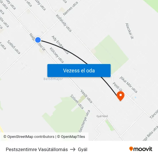 Pestszentimre Vasútállomás to Gyál map