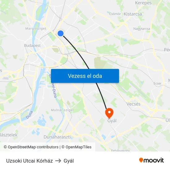 Uzsoki Utcai Kórház to Gyál map