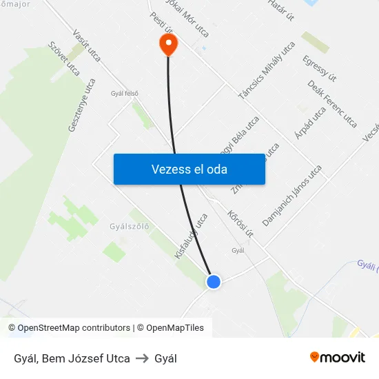 Gyál, Bem József Utca to Gyál map