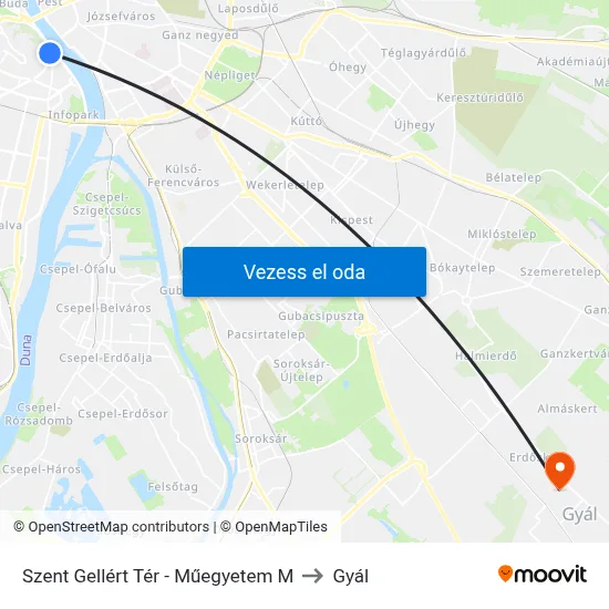 Szent Gellért Tér - Műegyetem M to Gyál map