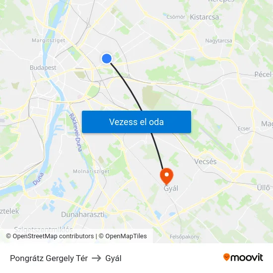 Pongrátz Gergely Tér to Gyál map