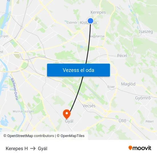 Kerepes H to Gyál map