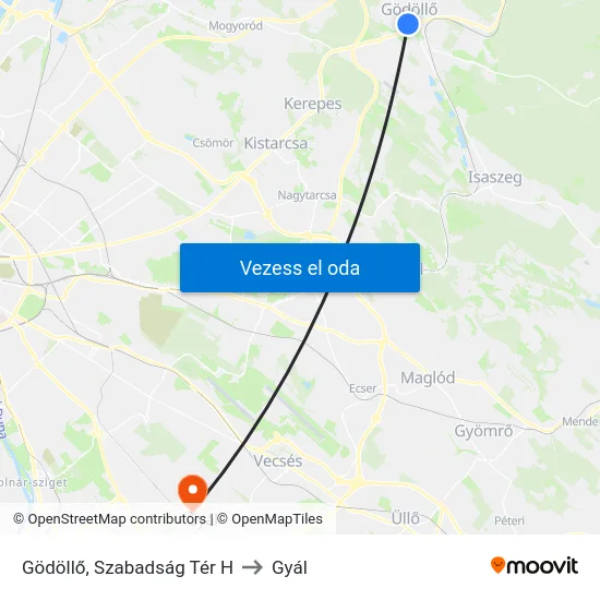Gödöllő, Szabadság Tér H to Gyál map