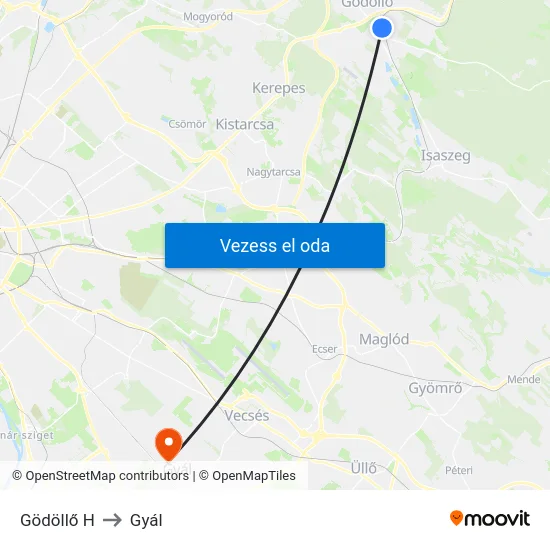 Gödöllő H to Gyál map