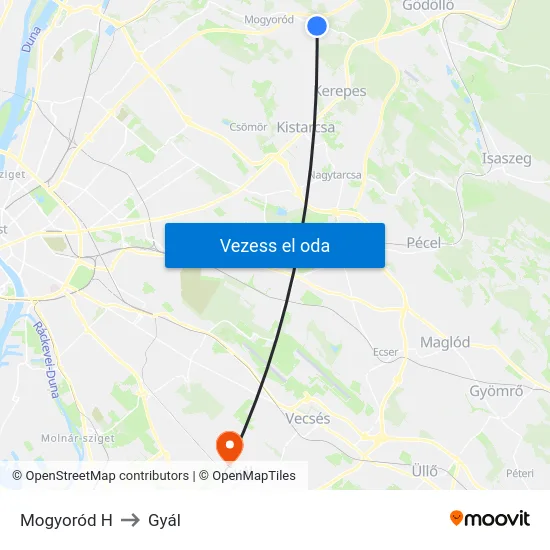 Mogyoród H to Gyál map