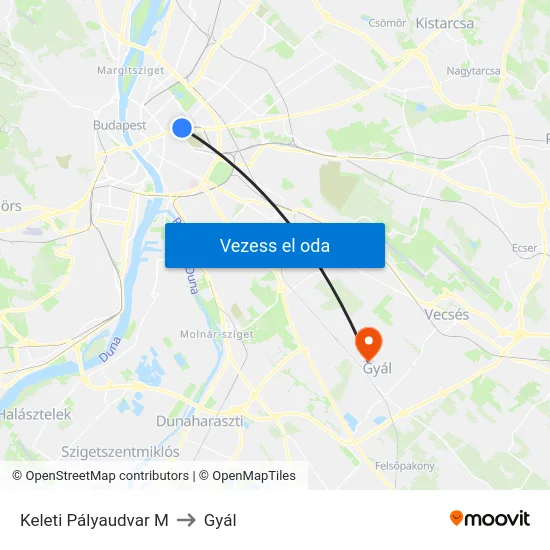 Keleti Pályaudvar M to Gyál map
