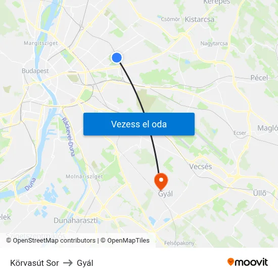 Körvasút Sor to Gyál map