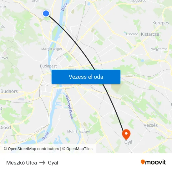 Mészkő Utca to Gyál map