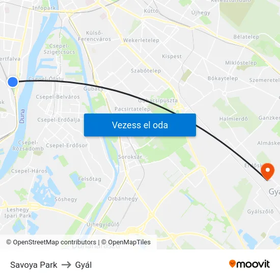Savoya Park to Gyál map