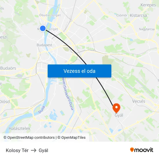 Kolosy Tér to Gyál map