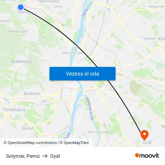 Solymár, Pemü to Gyál map