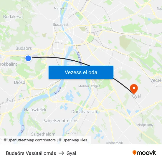 Budaörs Vasútállomás to Gyál map